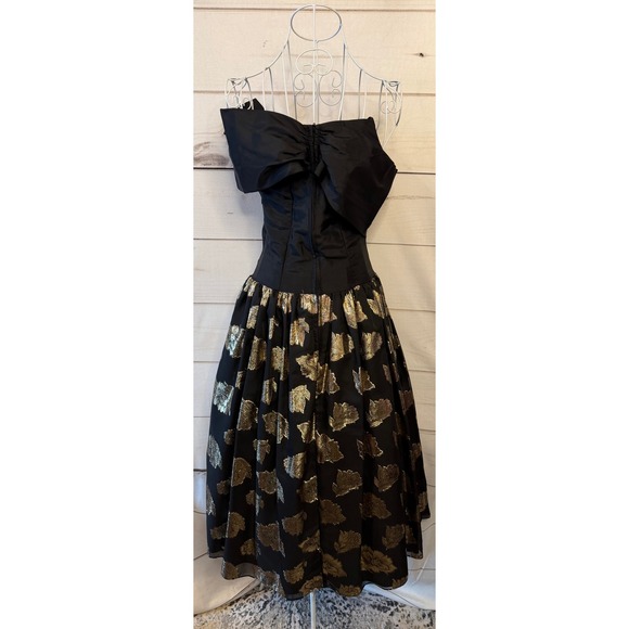 Gunne Sax Jessica McClintock Black Gold One Shoulder Prom Formal Dress 7/8 - Picture 7 of 8